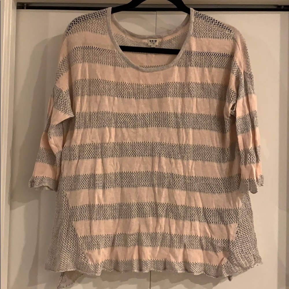Uniq pink tan striped long sleeve M knit crochet Nordstroms Dillards RARE fits s